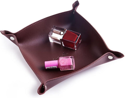 Leather Jewelry Valet Tray for Women and Man (Dark Green-B)