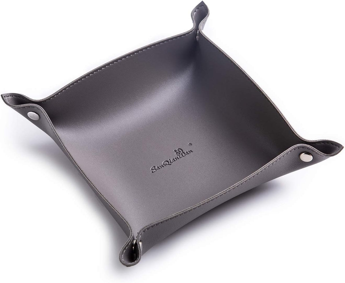 Leather Jewelry Valet Tray for Women and Man (Dark Green-B)