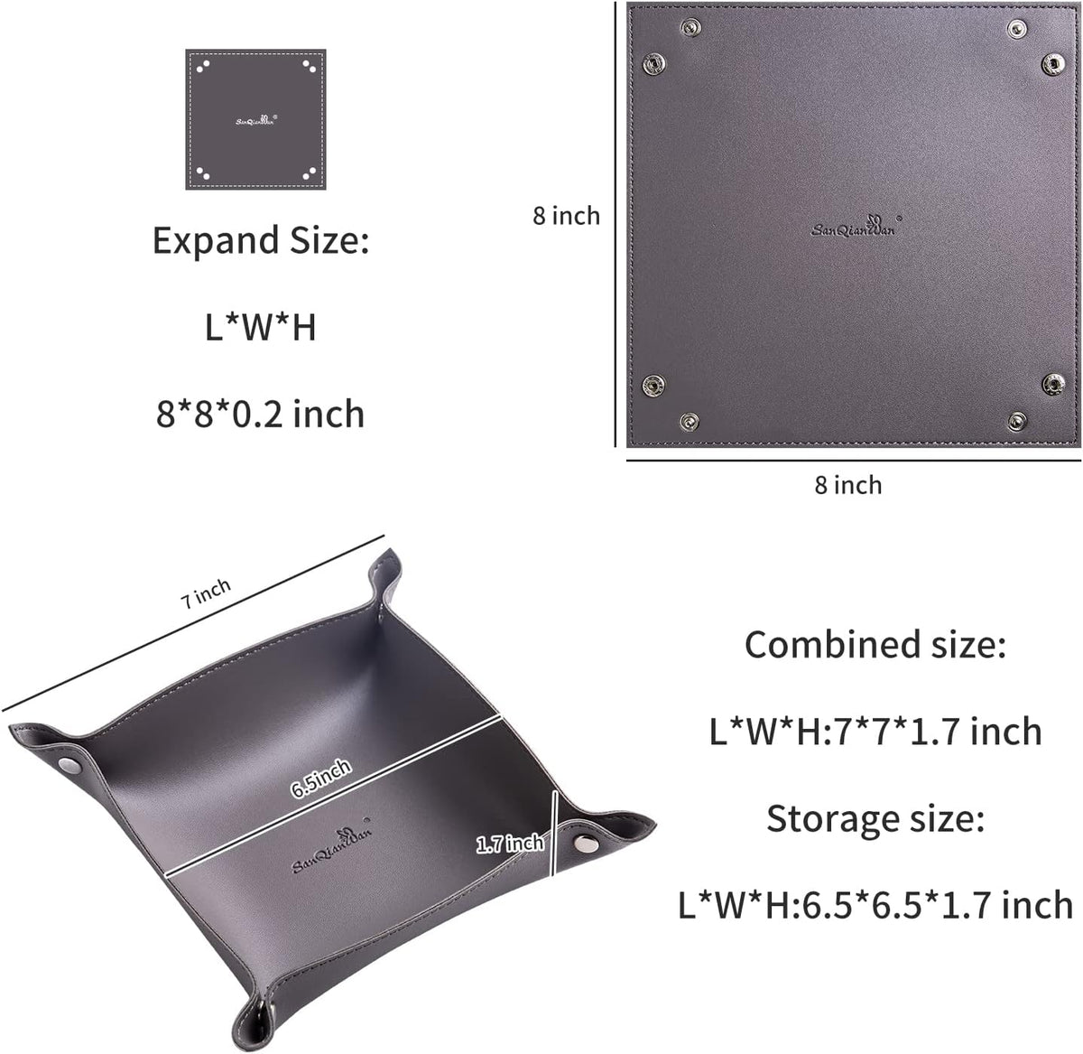 Leather Jewelry Valet Tray for Women and Man (Dark Green-B)