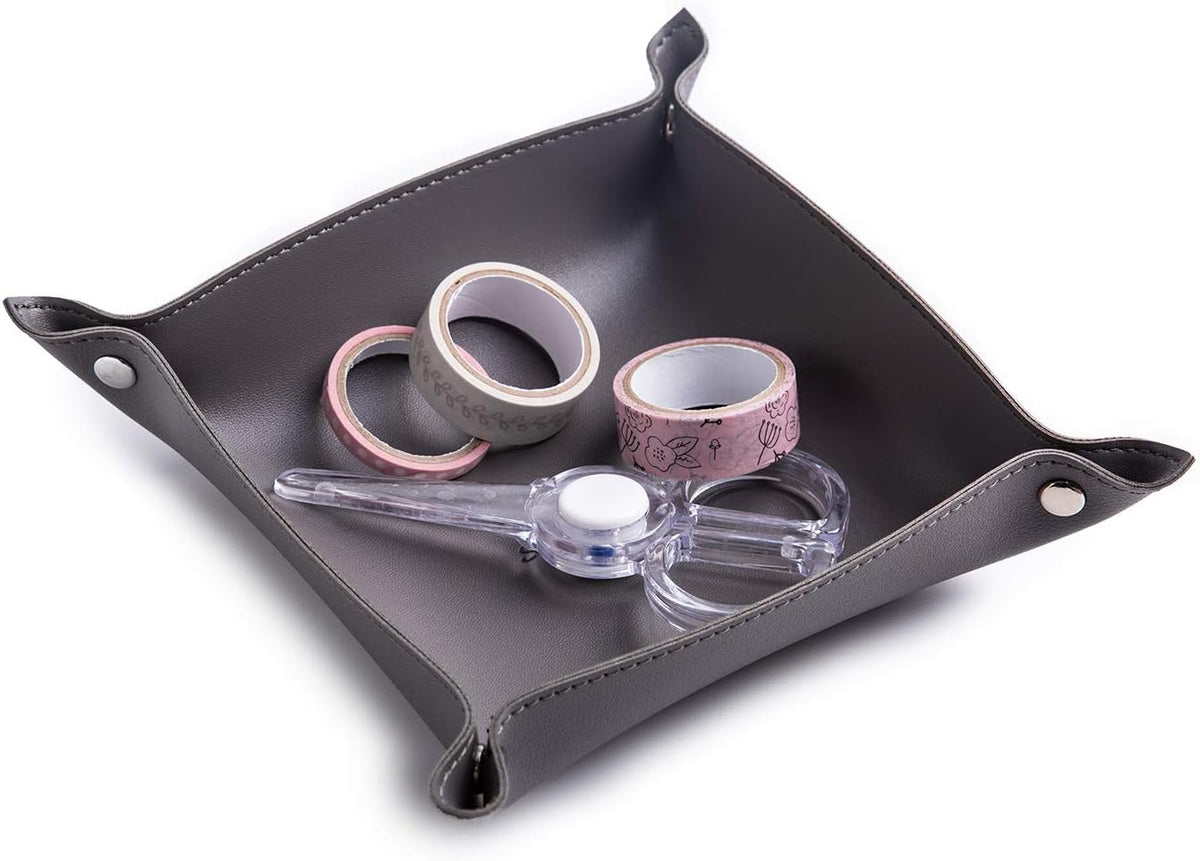 Leather Jewelry Valet Tray for Women and Man (Dark Green-B)