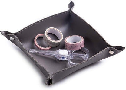 Leather Jewelry Valet Tray for Women and Man (Dark Green-B)