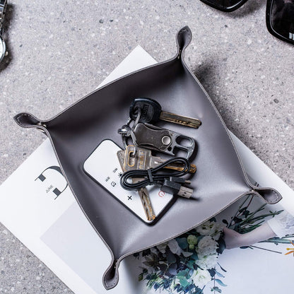Leather Jewelry Valet Tray for Women and Man (Dark Green-B)