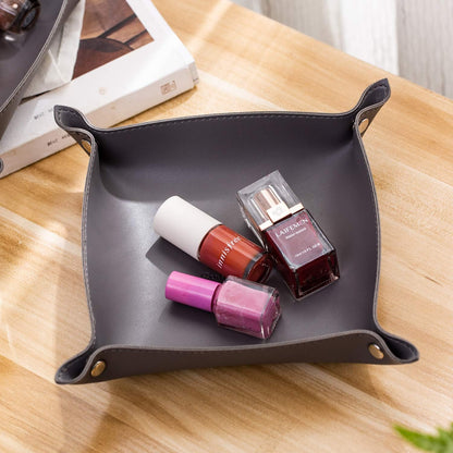 Leather Jewelry Valet Tray for Women and Man (Dark Green-B)