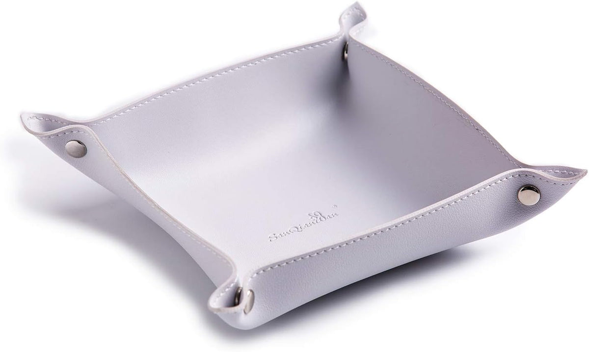 Leather Jewelry Valet Tray for Women and Man (Dark Green-B)