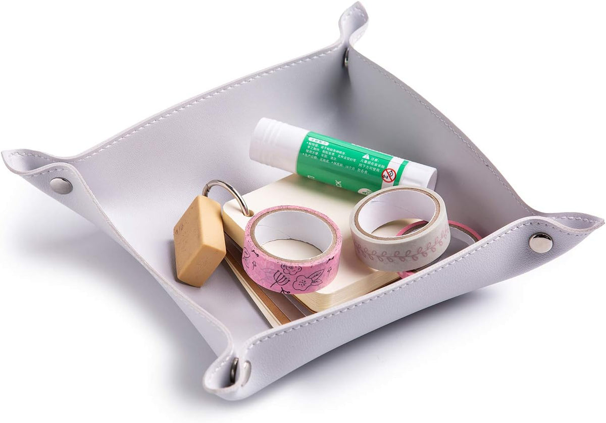Leather Jewelry Valet Tray for Women and Man (Dark Green-B)