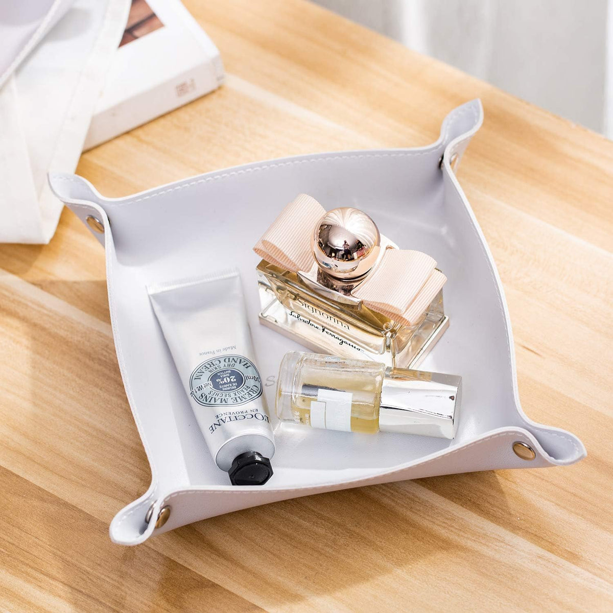 Leather Jewelry Valet Tray for Women and Man (Dark Green-B)