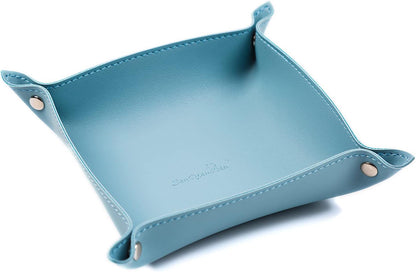Leather Jewelry Valet Tray for Women and Man (Dark Green-B)