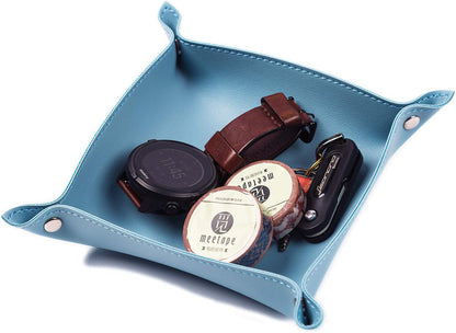 Leather Jewelry Valet Tray for Women and Man (Dark Green-B)