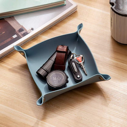 Leather Jewelry Valet Tray for Women and Man (Dark Green-B)