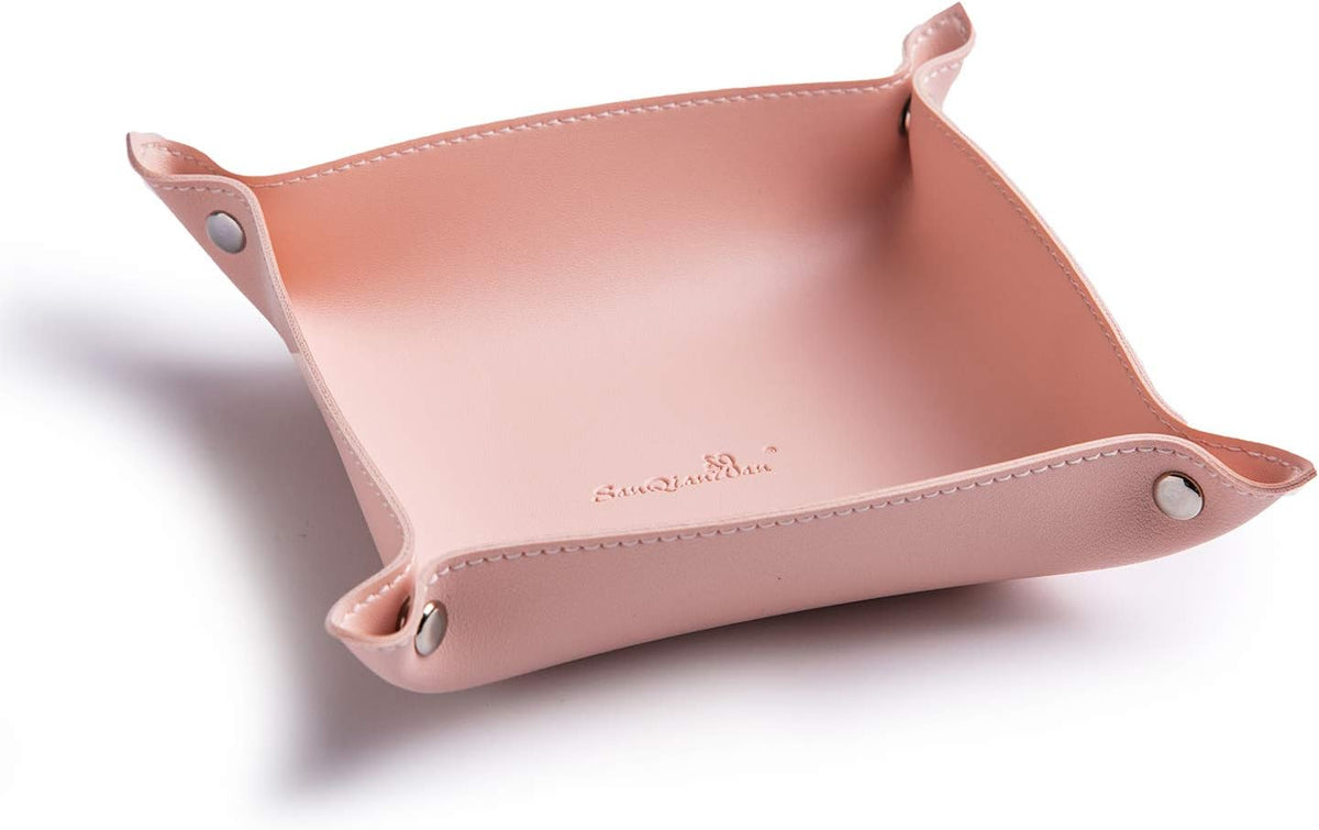 Leather Jewelry Valet Tray for Women and Man (Dark Green-B)