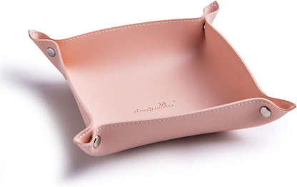 Leather Jewelry Valet Tray for Women and Man (Dark Green-B)