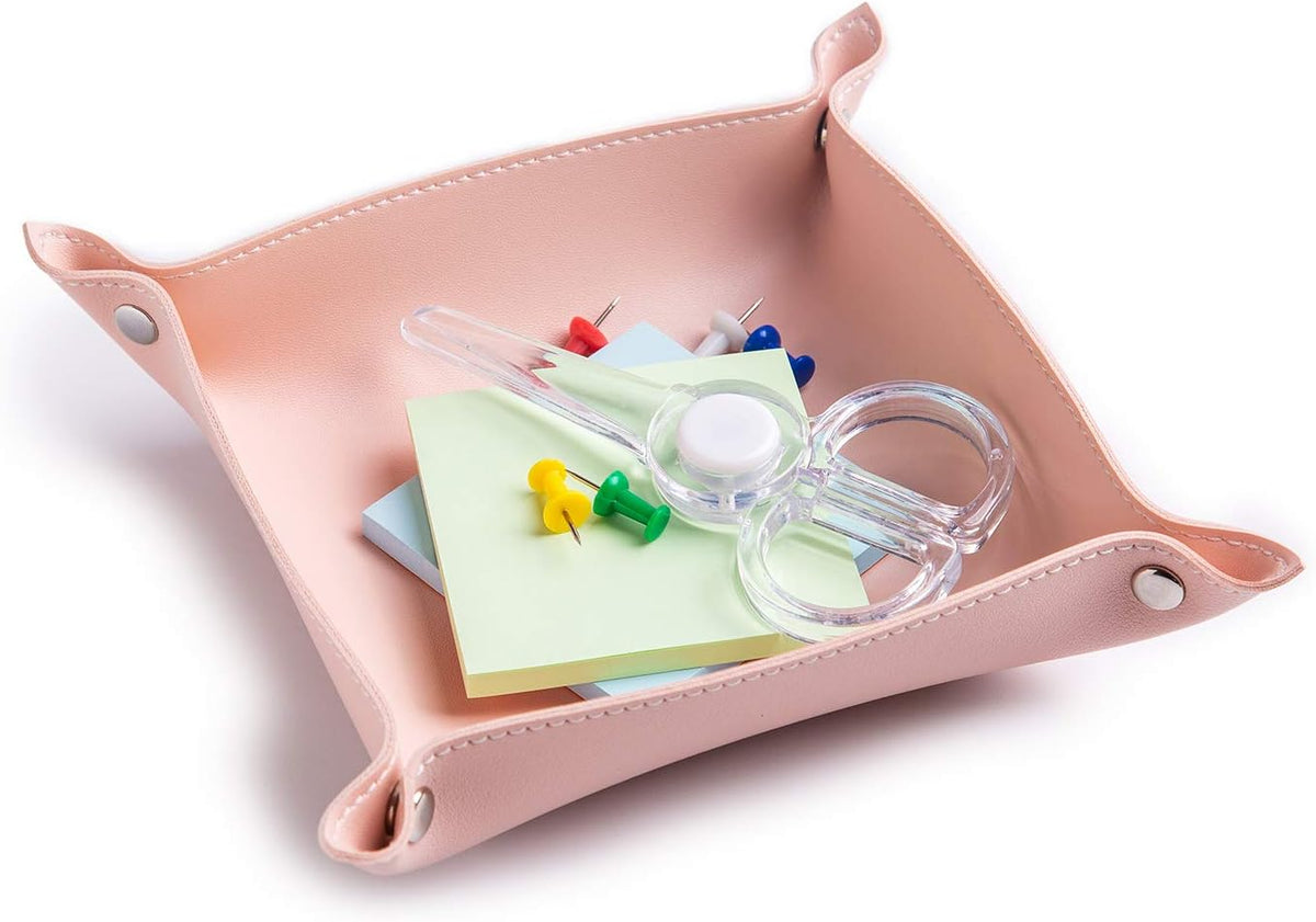 Leather Jewelry Valet Tray for Women and Man (Dark Green-B)