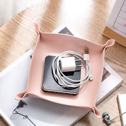 Leather Jewelry Valet Tray for Women and Man (Dark Green-B)
