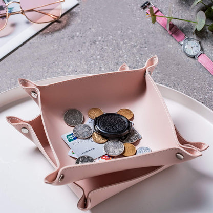 Leather Jewelry Valet Tray for Women and Man (Dark Green-B)