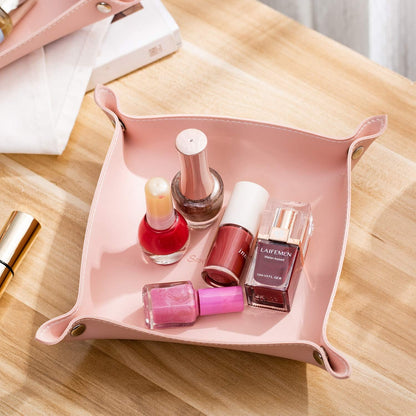 Leather Jewelry Valet Tray for Women and Man (Dark Green-B)