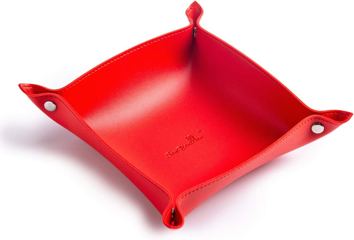 Leather Jewelry Valet Tray for Women and Man (Dark Green-B)