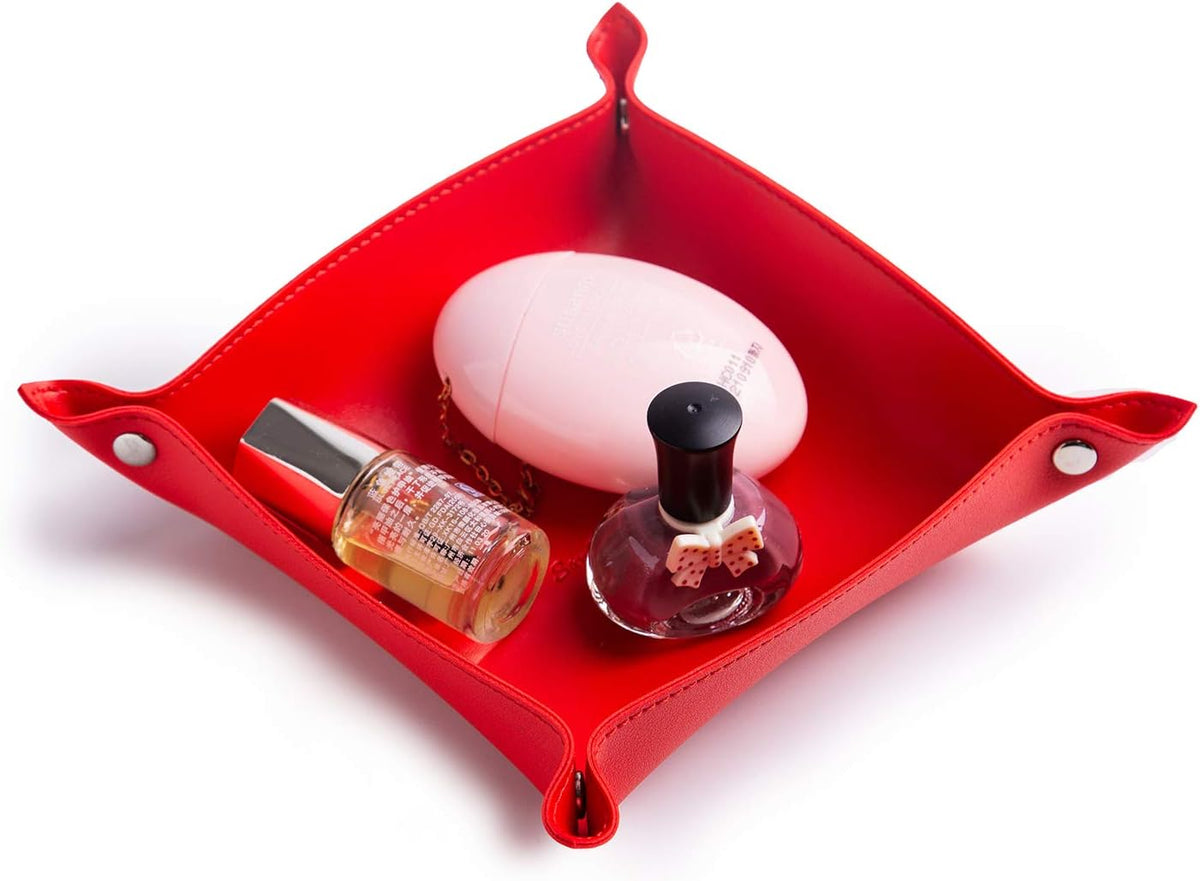 Leather Jewelry Valet Tray for Women and Man (Dark Green-B)