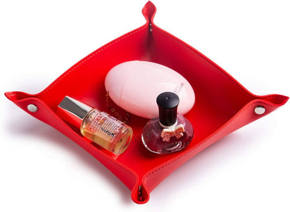 Leather Jewelry Valet Tray for Women and Man (Dark Green-B)