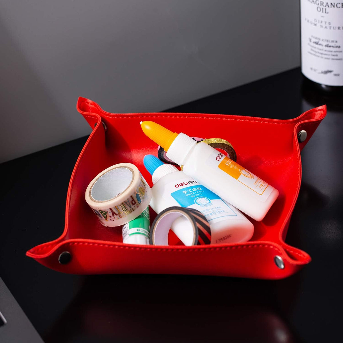 Leather Jewelry Valet Tray for Women and Man (Dark Green-B)