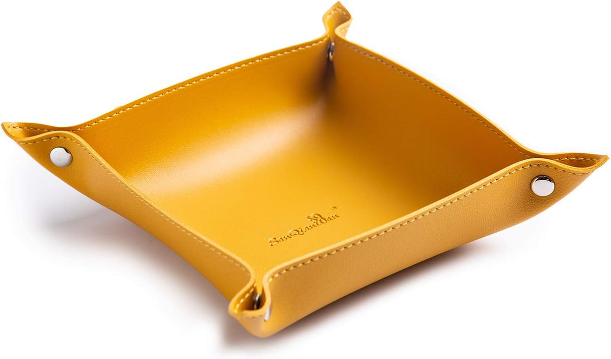 Leather Jewelry Valet Tray for Women and Man (Dark Green-B)