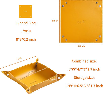 Leather Jewelry Valet Tray for Women and Man (Dark Green-B)