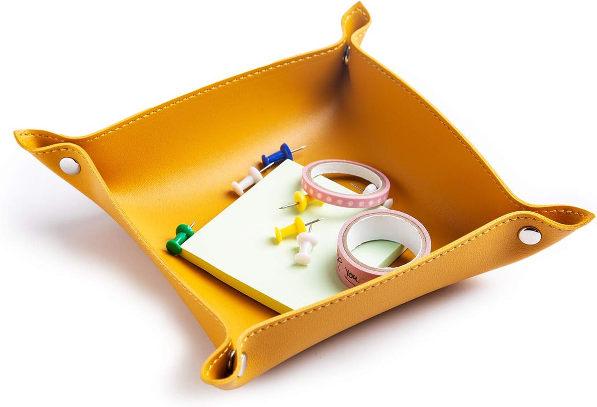 Leather Jewelry Valet Tray for Women and Man (Dark Green-B)