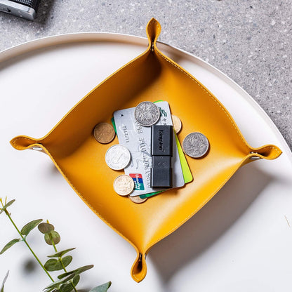 Leather Jewelry Valet Tray for Women and Man (Dark Green-B)