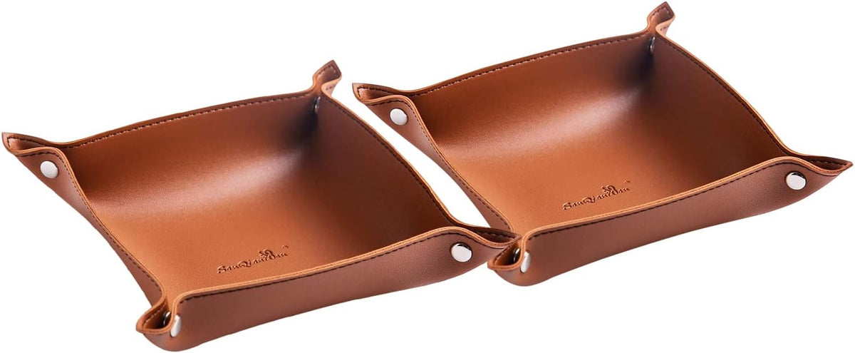 Leather Jewelry Valet Tray for Women and Man (Dark Green-B)