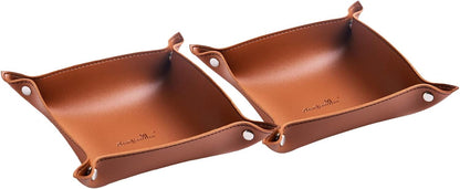 Leather Jewelry Valet Tray for Women and Man (Dark Green-B)