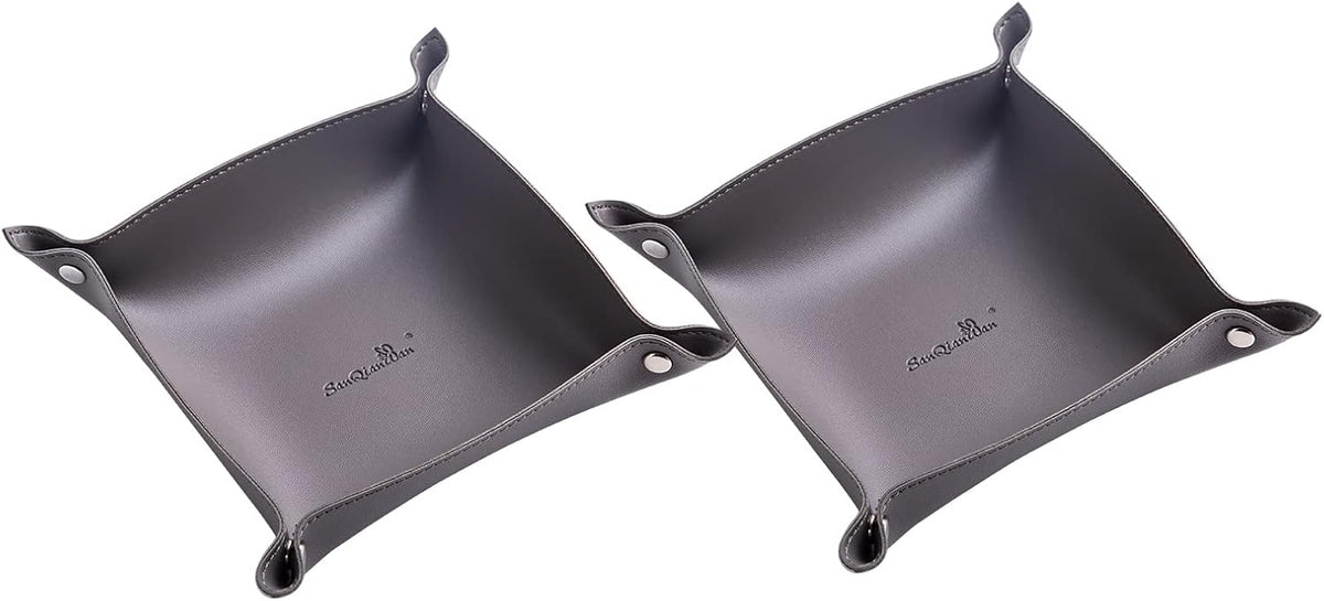Leather Jewelry Valet Tray for Women and Man (Dark Green-B)