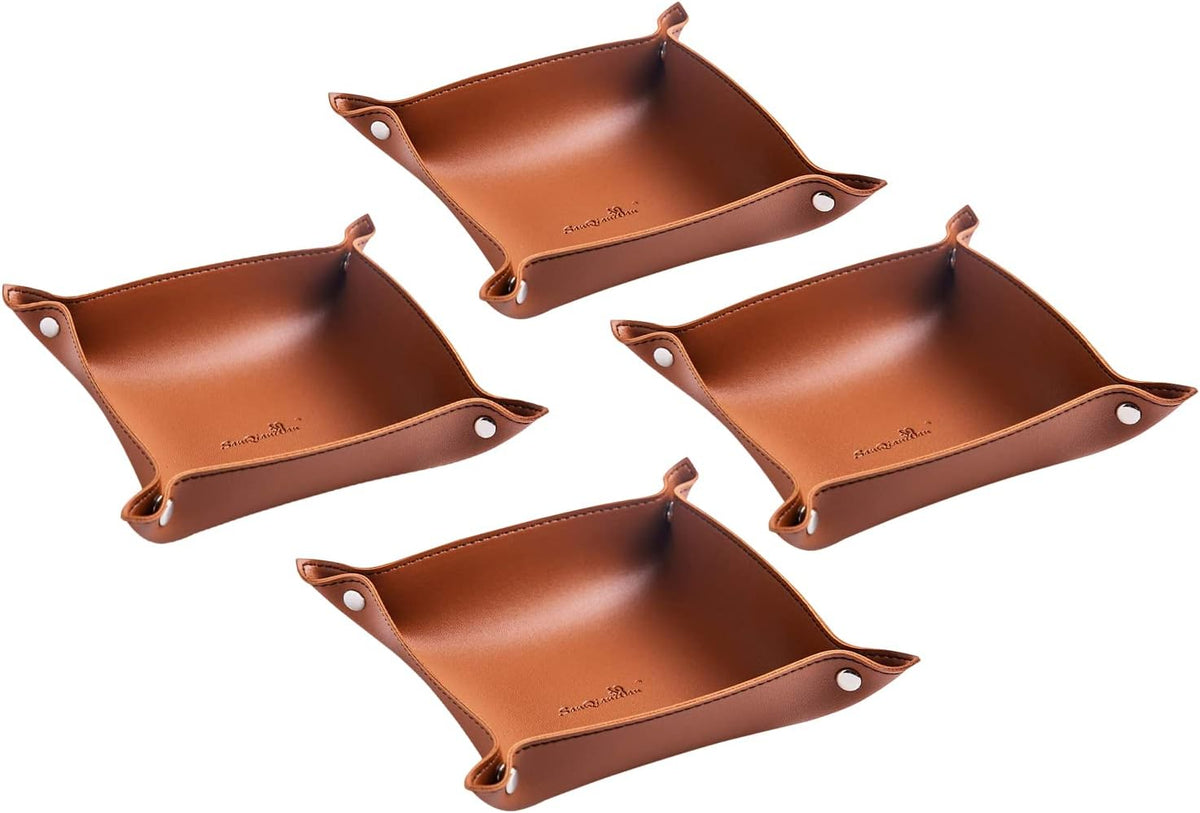 Leather Jewelry Valet Tray for Women and Man (Dark Green-B)