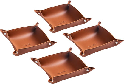 Leather Jewelry Valet Tray for Women and Man (Dark Green-B)