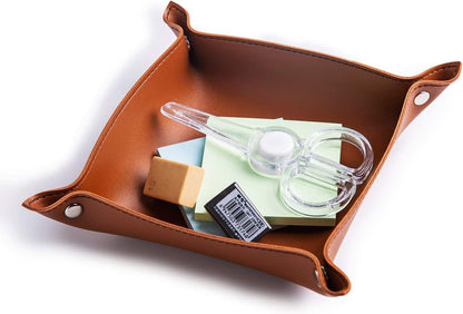 Leather Jewelry Valet Tray for Women and Man (Dark Green-B)