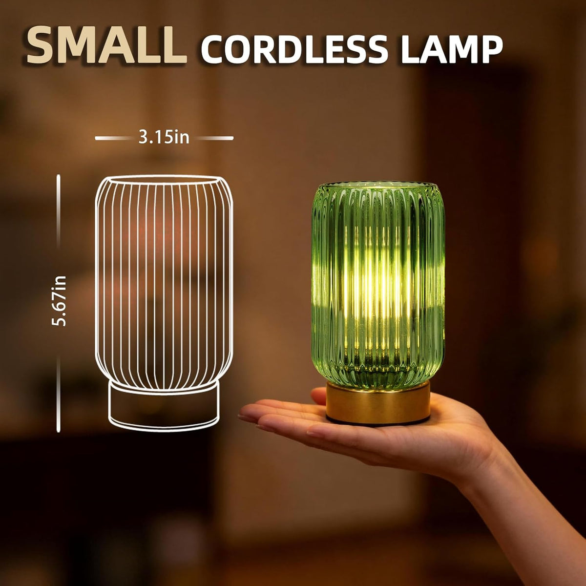 Battery Operated Lamp, Small Cordless Lamp with Timer, Green