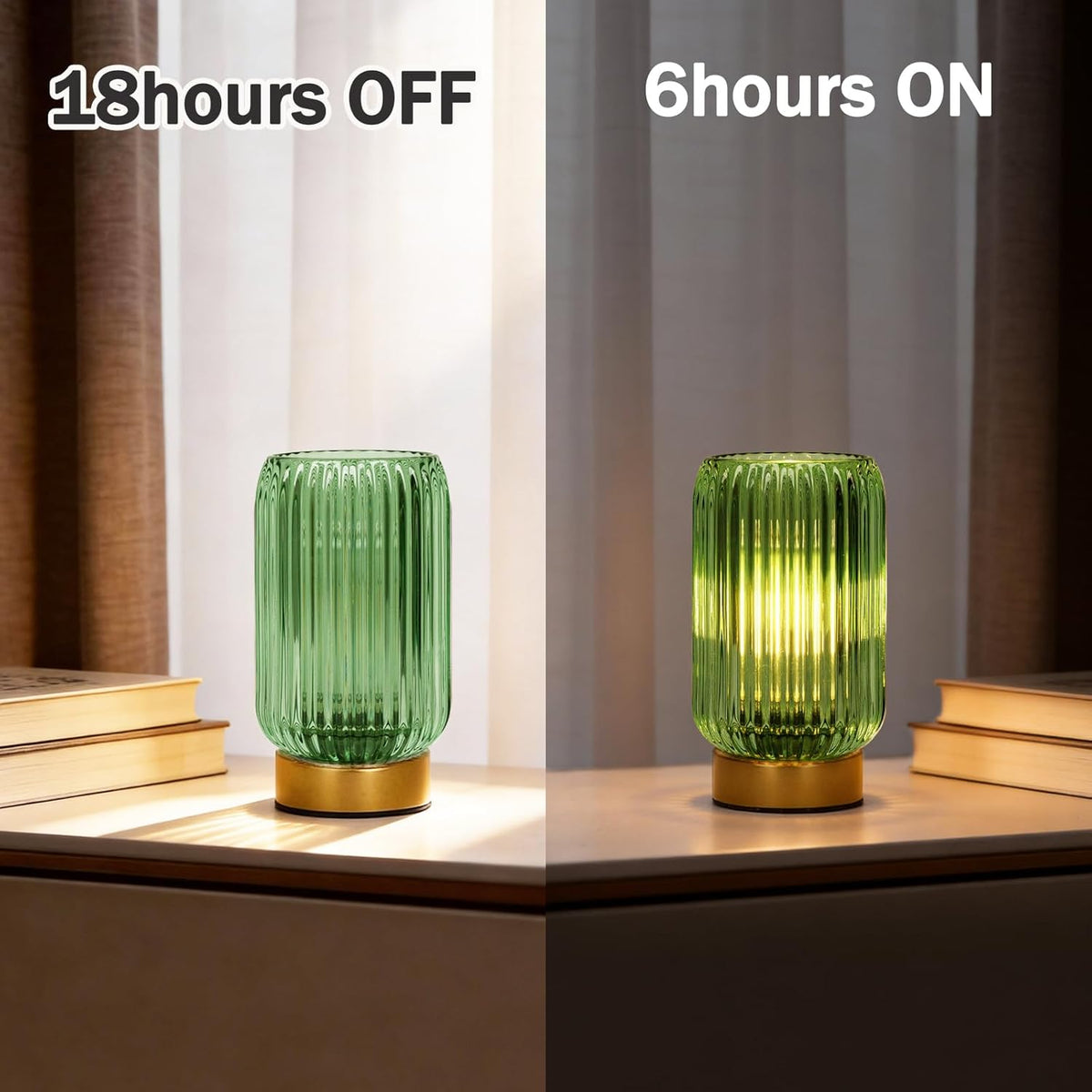 Battery Operated Lamp, Small Cordless Lamp with Timer, Green