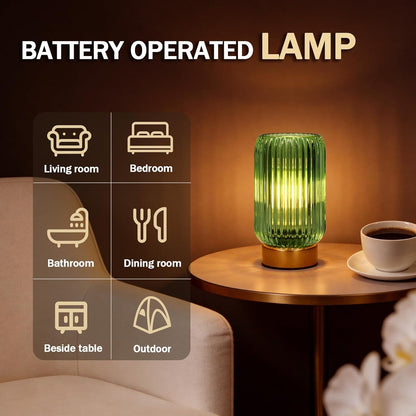 Battery Operated Lamp, Small Cordless Lamp with Timer, Green
