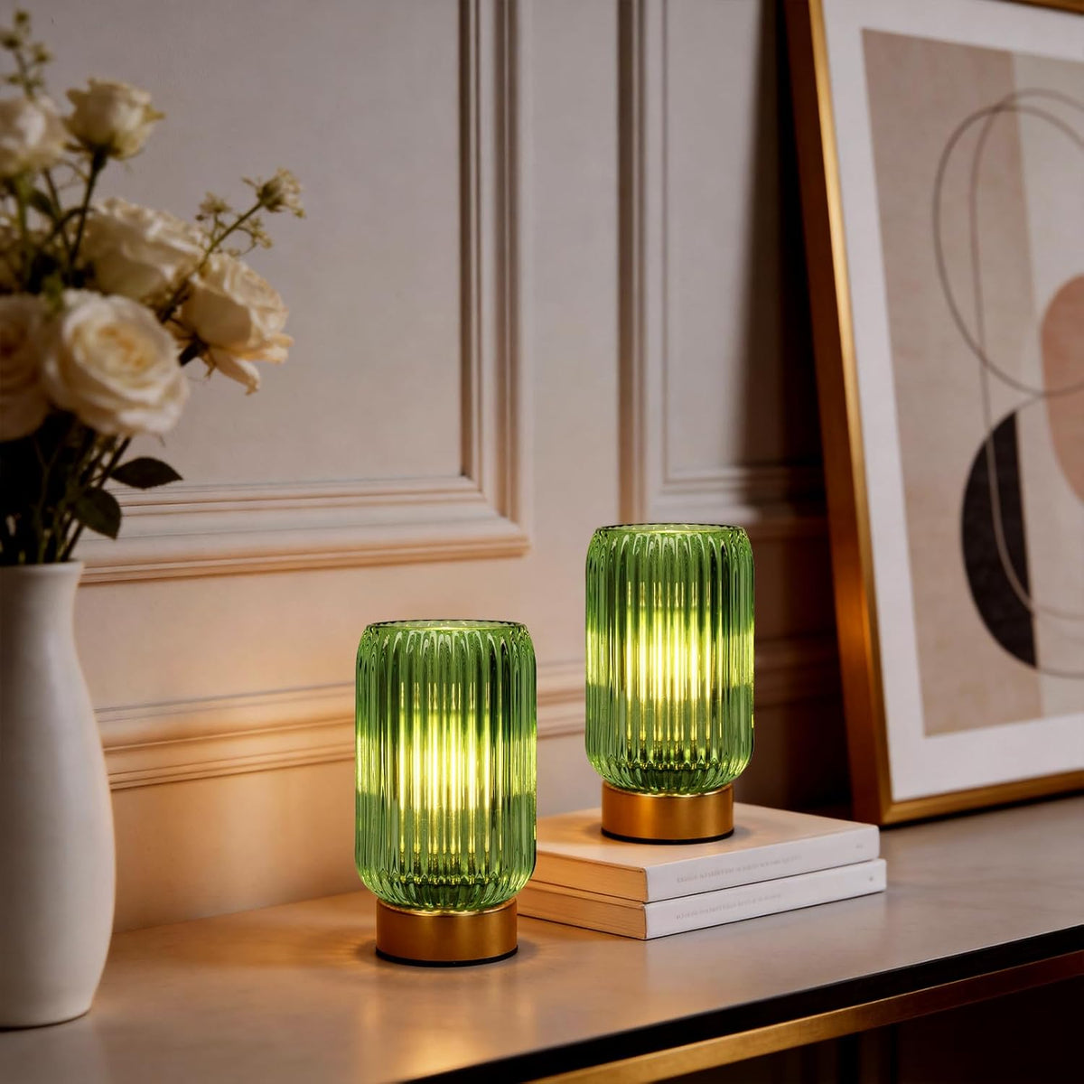 Battery Operated Lamp, Small Cordless Lamp with Timer, Green