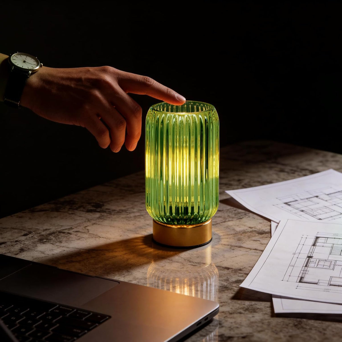 Battery Operated Lamp, Small Cordless Lamp with Timer, Green