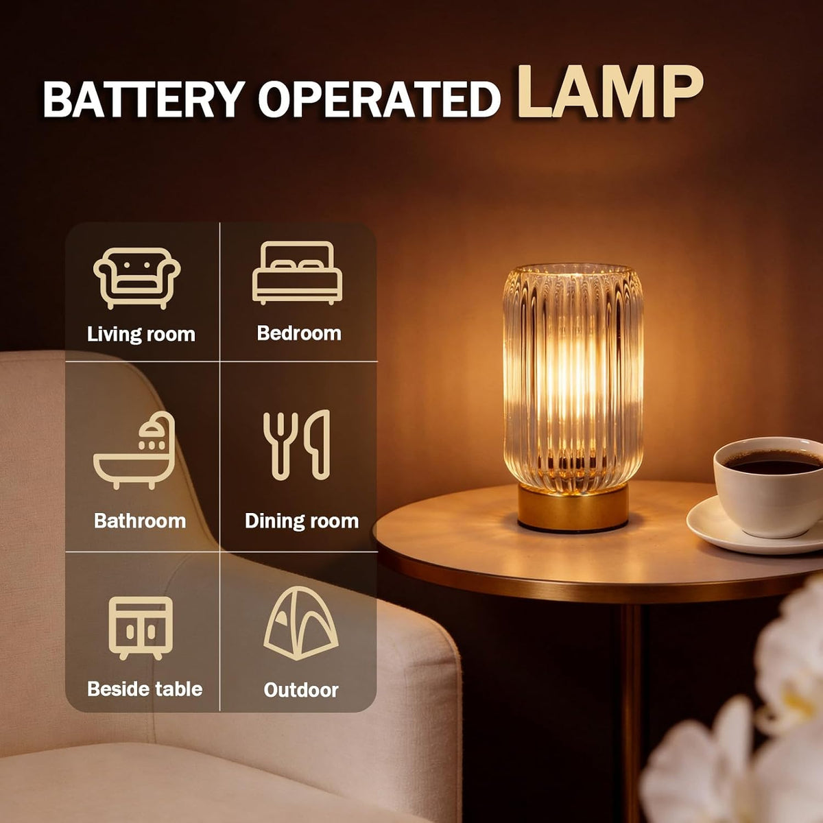Battery Operated Lamp, Small Cordless Lamp with Timer, Green