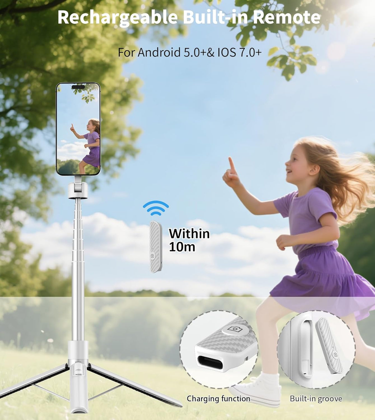 68" Magnetic Aluminum Phone Tripod Selfie Stick for iPhone & Android