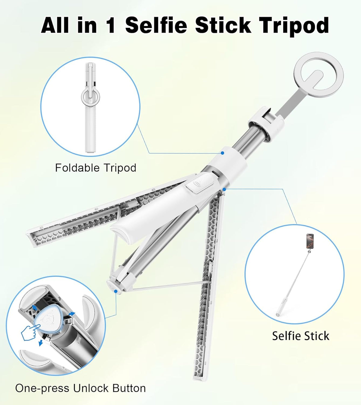 68" Magnetic Aluminum Phone Tripod Selfie Stick for iPhone & Android