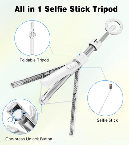 68" Magnetic Aluminum Phone Tripod Selfie Stick for iPhone & Android