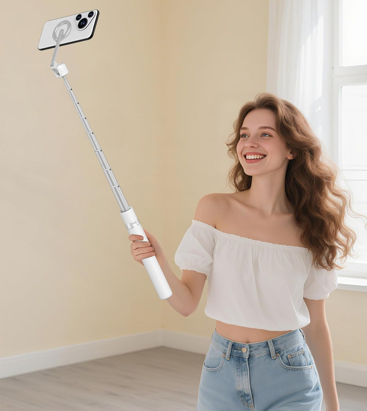 68" Magnetic Aluminum Phone Tripod Selfie Stick for iPhone & Android