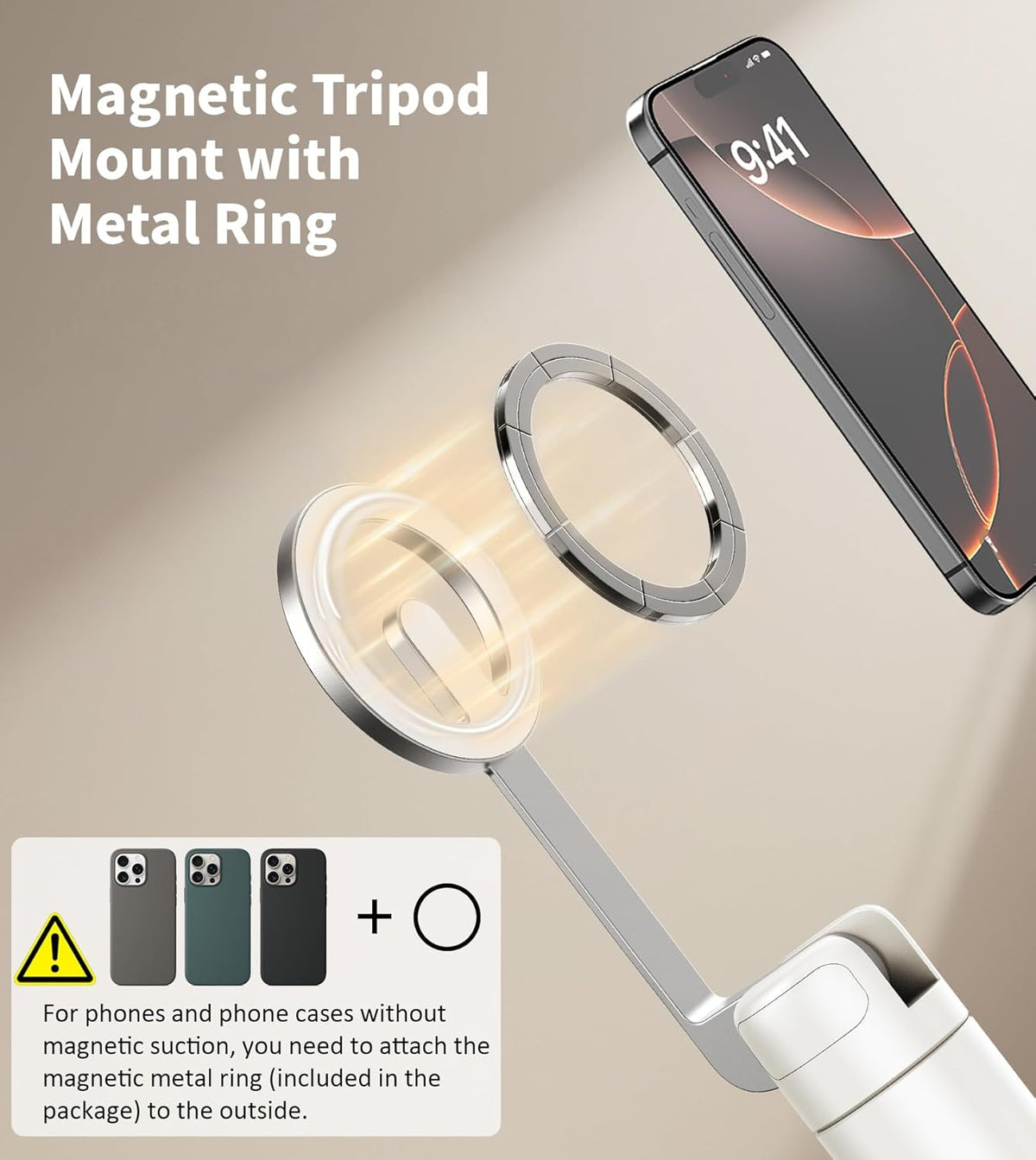 68" Magnetic Aluminum Phone Tripod Selfie Stick for iPhone & Android