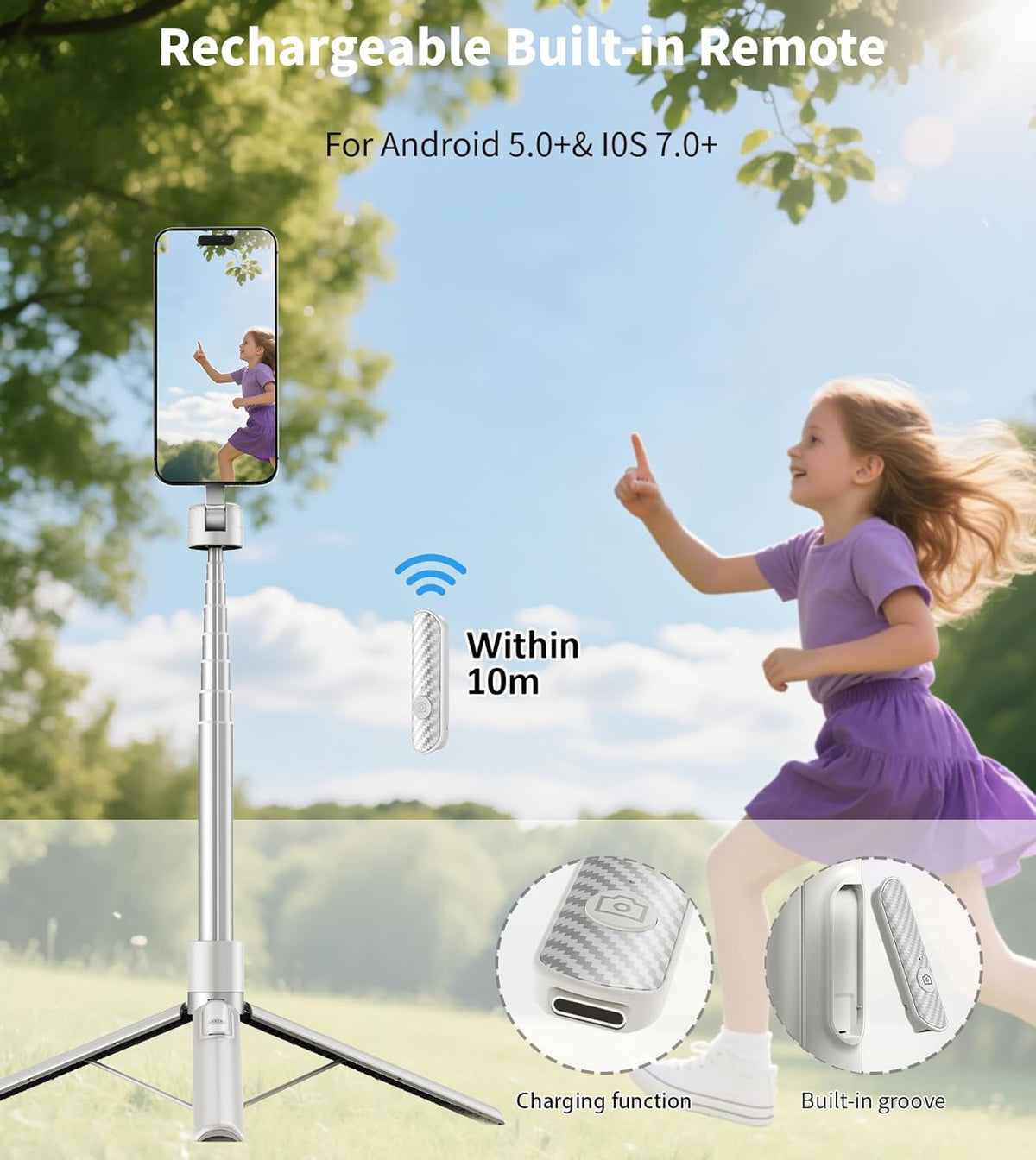 68" Magnetic Aluminum Phone Tripod Selfie Stick for iPhone & Android