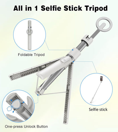 68" Magnetic Aluminum Phone Tripod Selfie Stick for iPhone & Android