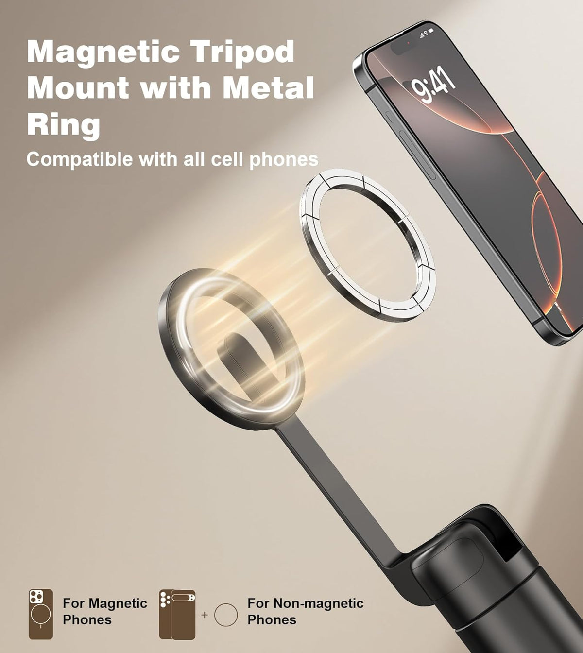 68" Magnetic Aluminum Phone Tripod Selfie Stick for iPhone & Android