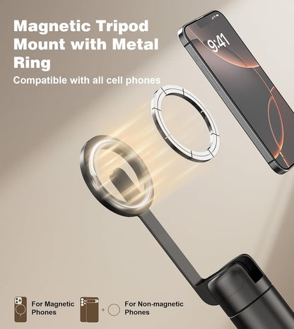 68" Magnetic Aluminum Phone Tripod Selfie Stick for iPhone & Android