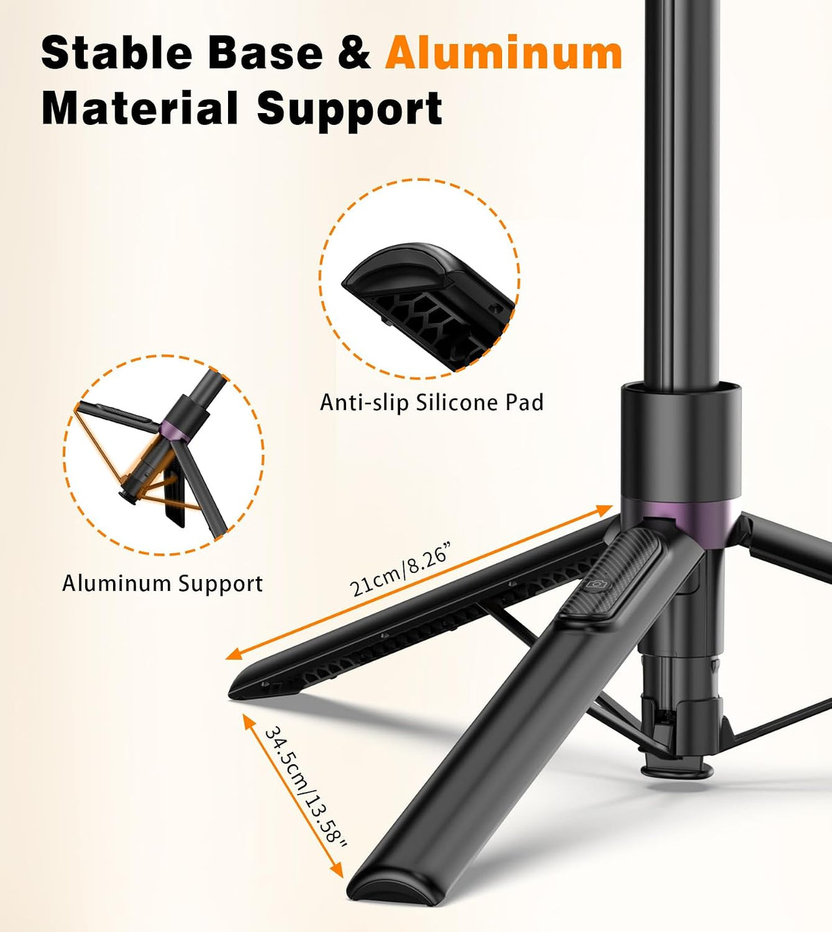 68" Magnetic Aluminum Phone Tripod Selfie Stick for iPhone & Android