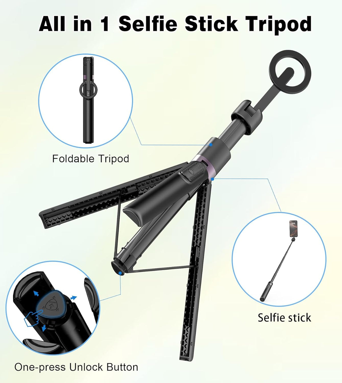 68" Magnetic Aluminum Phone Tripod Selfie Stick for iPhone & Android